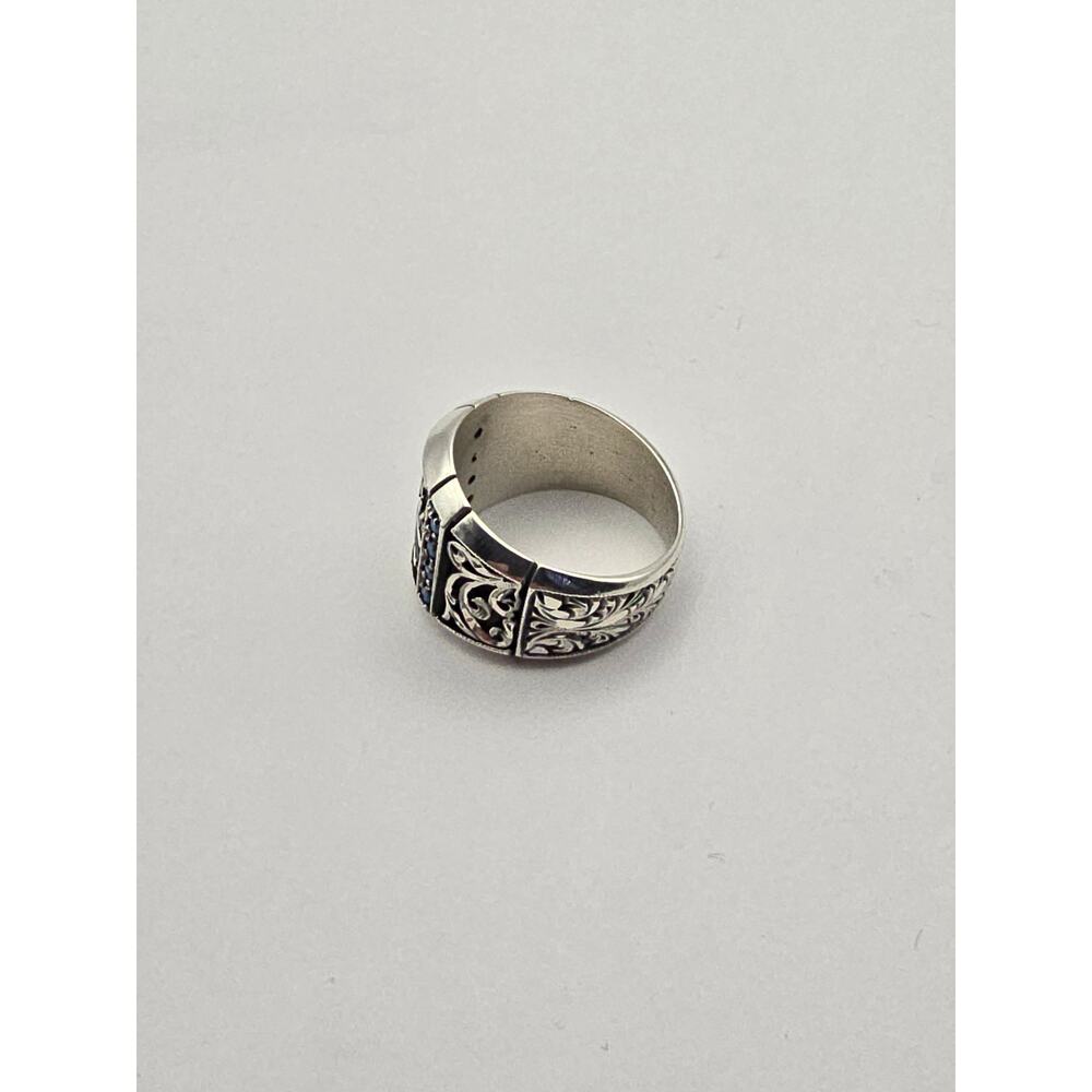 Men’s 925 Sterling Silver Wide Ring Blue Stones Filigree Size 9.5 - Picture 4 of 6